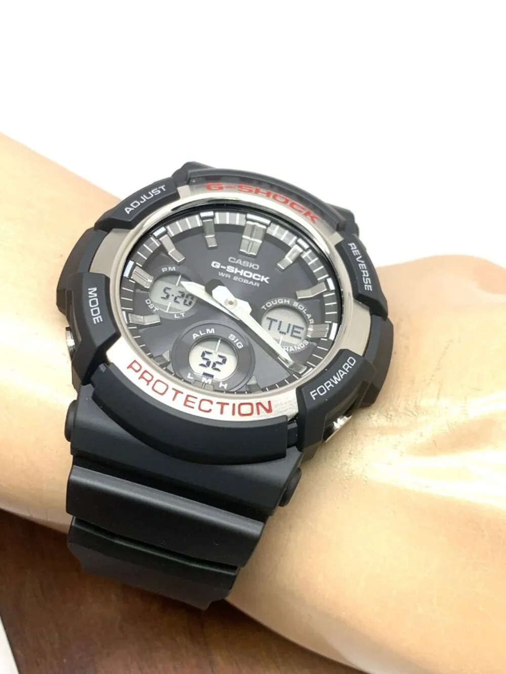 Casio Mens Watch G-Shock GAS100 Black Resin Analog Digital Tough Solar 47mm 5445